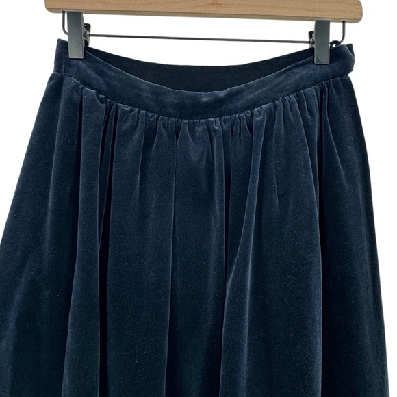Vintage Velvet Maxi Skirt Navy Blue Long Full POCKETS Embroidered | 26" Waist XS - Picture 5 of 10